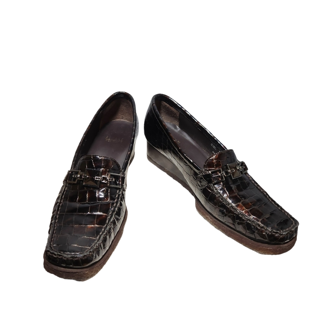 STUART WEITZMAN designer loafer ๐ shoes patented leather croc brown size 8.5 - Picture 2 of 16